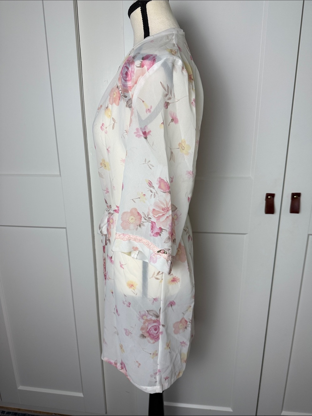 Rose floral lace coquette fairy cottage core euro bathrobe chemise layer large - Picture 2 of 7
